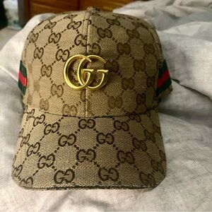 Gucci Tan GG Monogram Cap with Gold Emblem